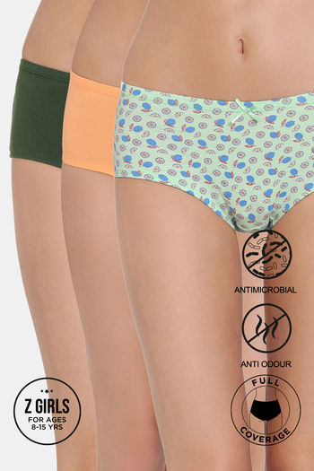 Buy Zivame Girls Anti-Microbial Medium Rise Full Coverage Hipster Panty (Pack of 3) - Assorted